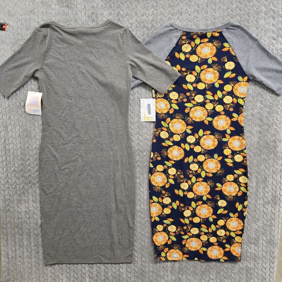 2 Lularoe Julia Blue Floral Dress Size 2XS Bodycon Dress NWT Solid Gray - Picture 12 of 12